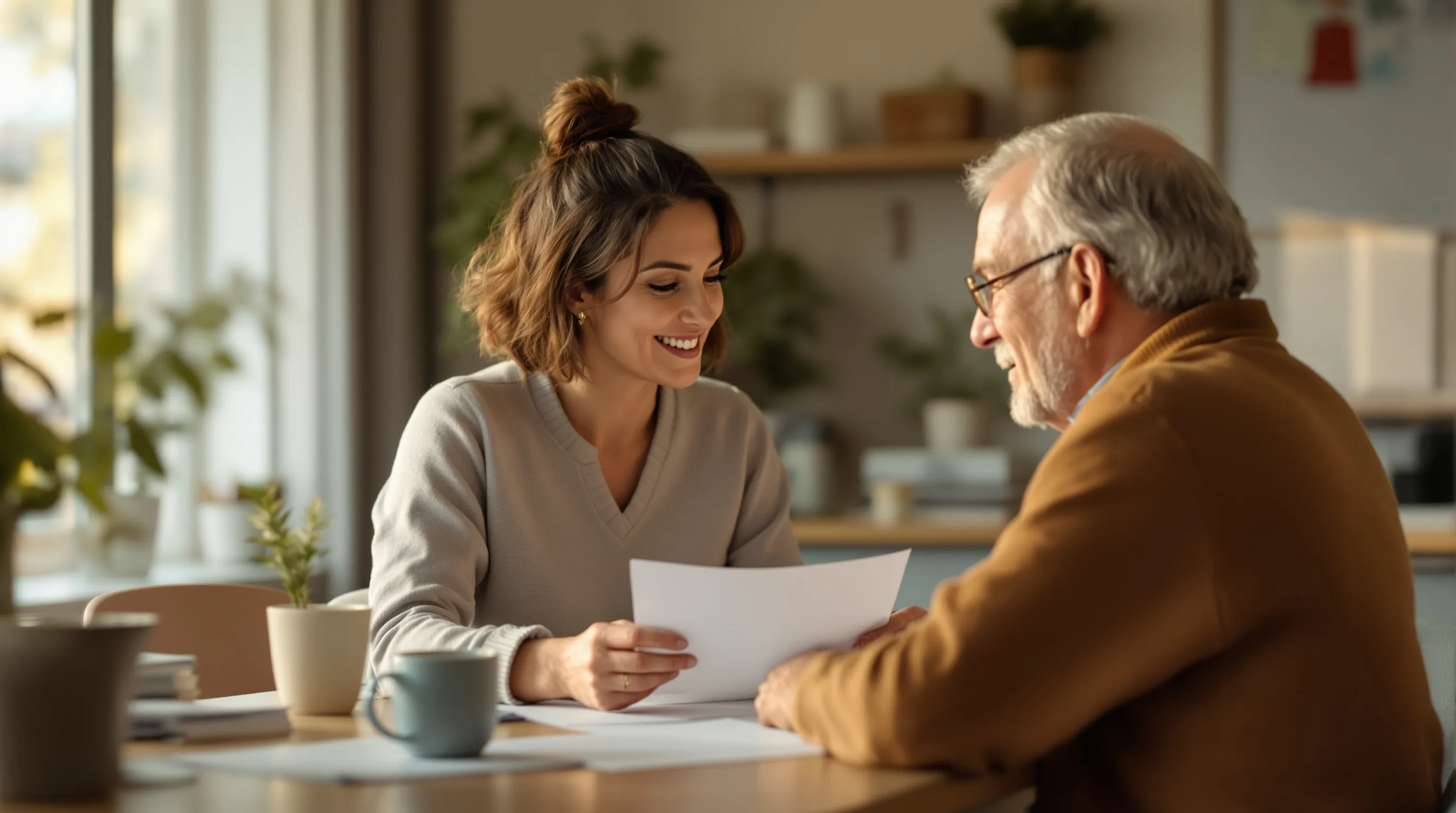 Medicare patient advocate reviewing insurance documents with a senior patient