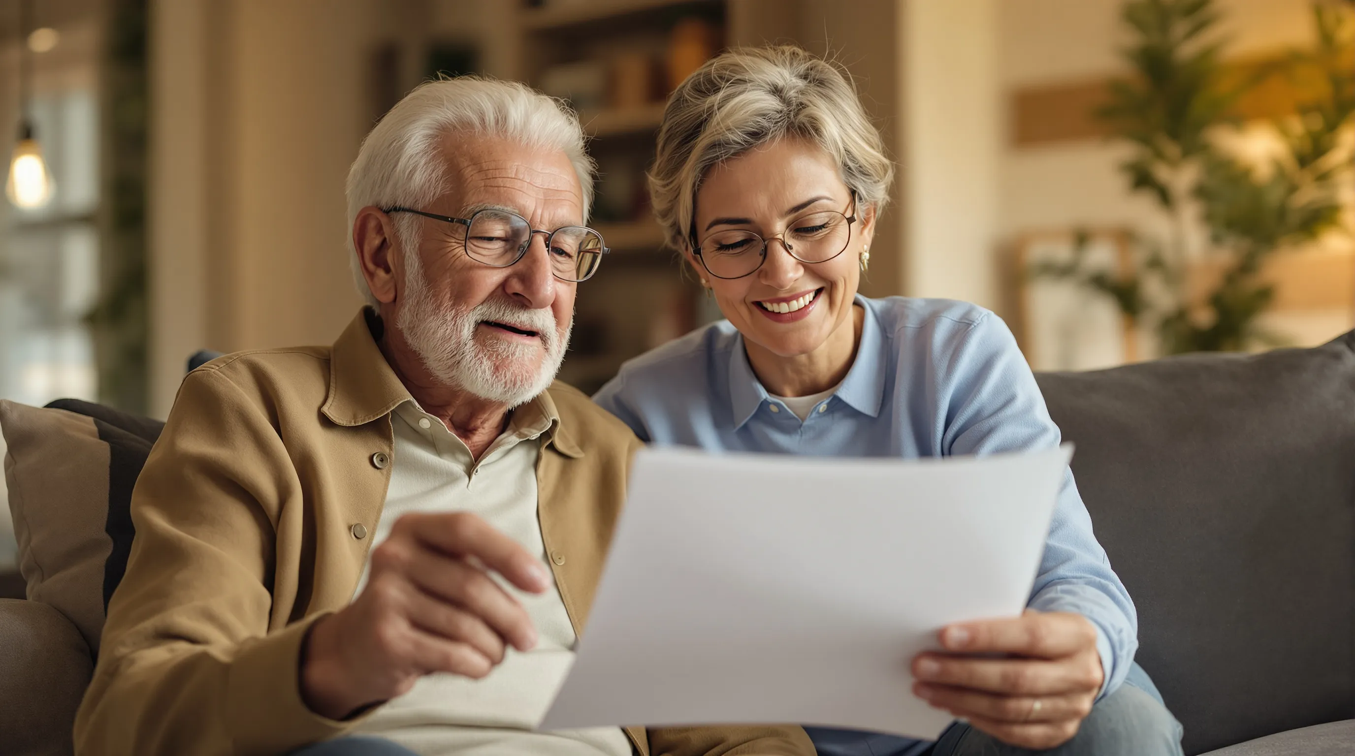 Senior reviewing electric bill with caregiver