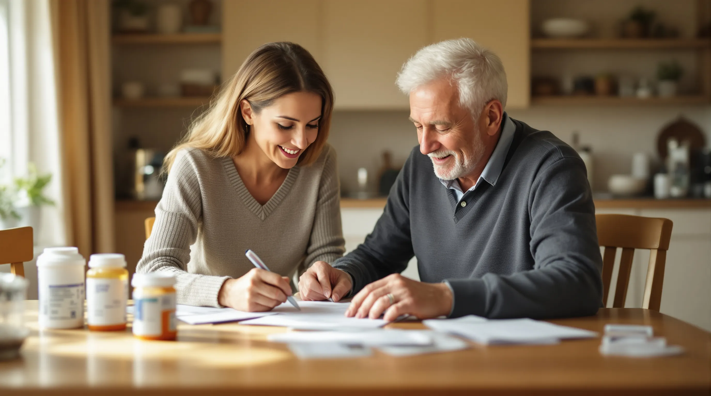 Family caregiver helping an Indiana senior apply for Medicare Savings Programs at home